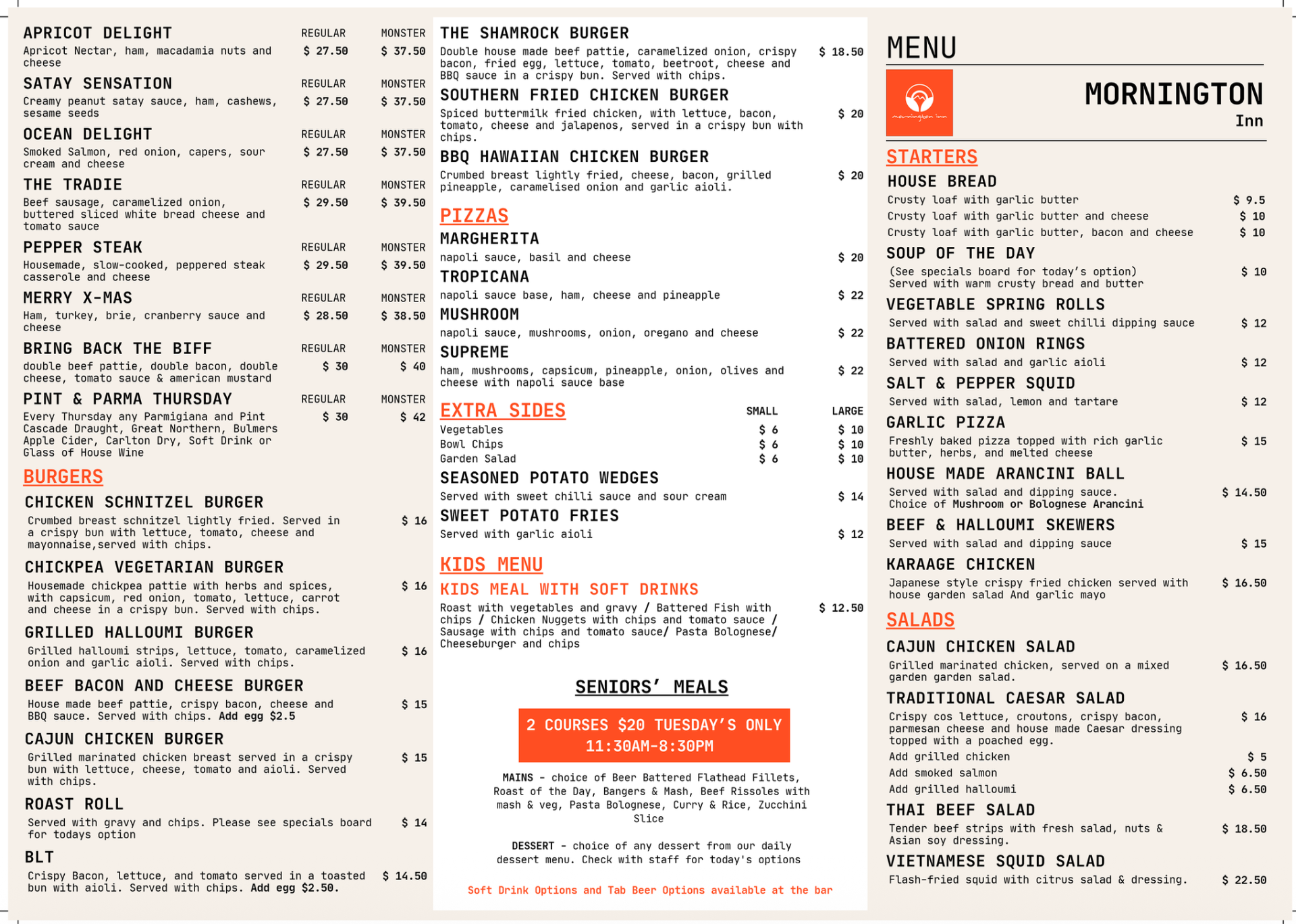 Mornington Inn Menu